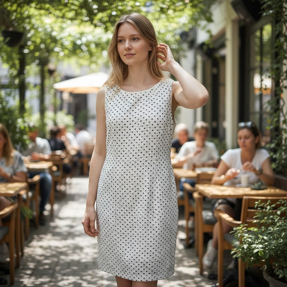Ronni Nicole Lace Sheath Dress Women PL White Polka Dot Retro Classic Sleeveless